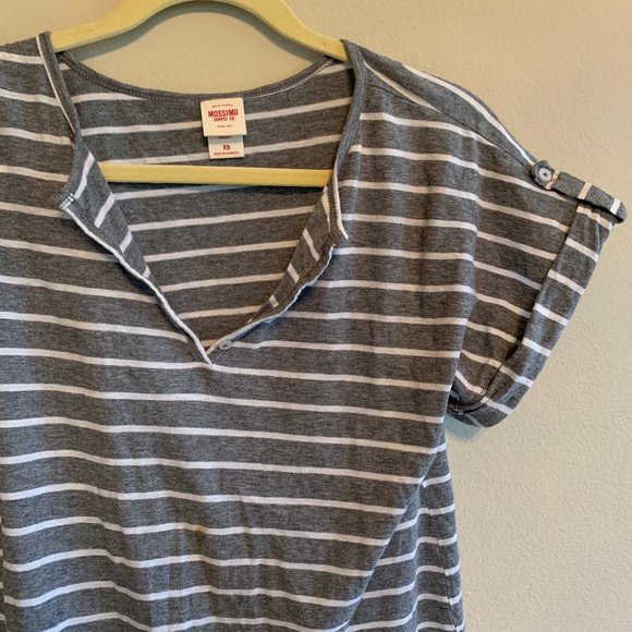 Gray and White Striped Button Box Tee - Picture 2 of 6
